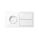 Kit front horizontal para 2 elementos com 1 base de tomada schuko e 1 tecla individual branco brilhante Simon 100