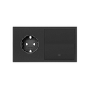 Kit front horizontal para 2 elementos com 1 base de tomada schuko e 1 tecla individual preto mate Simon 101