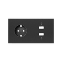 Horizontal front kit for 2 elements with 1 2xUSB charger and 1 German socket outlet matt black Simon 100