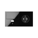 Kit front para 2 elementos con 1 base de enchufe schuko, 1 tecla y 1 cargador USB derecha negro brillante Simon 100