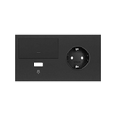 Kit front para 2 elementos con 1 base de enchufe schuko, 1 tecla y 1 cargador USB derecha negro mate Simon 100