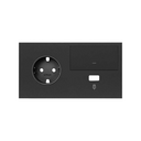 Kit front para 2 elementos con 1 base de enchufe schuko, 1 tecla y 1 cargador USB izquierda negro mate Simon 100