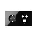 Front kit for 2 elements with 1 German socket outlet, 1 single R/TV+SAT socket with 1 RJ45 6 UTP connector gloss black Simon 100