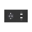 Front kit for 2 elements with 1 German socket outlet, 1 2xUSB charger with smartcharge matt black Simon 100