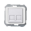Placa de voz e dados plana com proteção de pó para 2 conetores RJ45 AMP® branco Simon 75