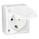 Розетка с крышкой и заземлением Schuko 2Р+Е IP54 16A 250В~ белого цвета с винтовым соединением Simon 15 Aqua