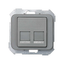 Placa de voz e dados plana com proteção de pó para 2 conetores RJ45 AMP® cinza Simon 75