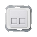 Placa de voz e dados plana com proteção de pó para 2 conetores RJ45 Systimax® branco Simon 75