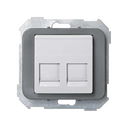 Placa de voz e dados plana com proteção de pó para 2 conetores RJ45 Systimax® cinza Simon 75