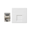 Flat voice and data faceplate with dust cover, 1 RJ45 Cat 6 FTP female-to-female connector, white, Simon K45