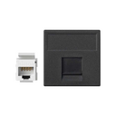 Voice and data flat plate with dust cover for 1 element and 1 RJ45 connector category 5e UTP black Simon K45