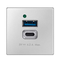 USB charger (4.2 A) of 1 element K45 type “A+C” in aluminum Simon K45