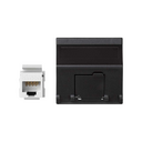 Voice and data angled plate with dust cover for 1 element and 1 RJ45 connector category 6 UTP black Simon K45