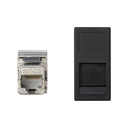 Placa de voz e dados plana com proteção de pó de 1 elemento e 1 conetor RJ45 de categoria 5e FTP preto Simon K45