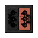 Combination of quick-connection connectors with 3 poles male black and red with plate for 1 element black Simon K45