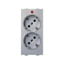 Double schuko socket 16 A 250V~ with safety device, light indicator, and screw terminal connection aluminum Simon Cima