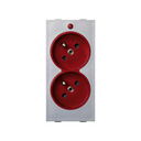 Double French socket 16 A 250V~ bicolor with safety device, light indicator and screw terminal red-aluminum Simon Cima