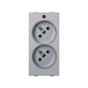 Double French socket 16 A 250V~ with safety device, light indicator and screw terminal aluminum Simon Cima