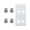 Flat voice and data plate without dust cover with 4 RJ45 category 5e FTP double element white Simon Cima