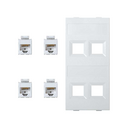 Flat voice and data plate without dust cover with 4 RJ45 category 5e UTP double element white Simon Cima