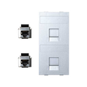 Flat voice and data plate with dust cover with 2 RJ45 category 5e FTP 1 double element aluminum Simon Cima