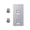 Flat voice and data plate with dust cover with 2 RJ45 category 5e UTP 1 double element aluminum Simon Cima