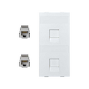 Flat voice and data plate with dust cover with 2 RJ45 category 5e UTP 1 double element white Simon Cima