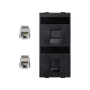 Flat voice and data plate with dust cover with 2 RJ45 category 5e UTP 1 double element graphite Simon Cima