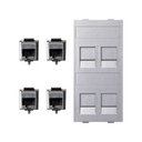 Flat voice and data plate with dust cover with 4 RJ45 category 5e FTP 1 double element aluminum Simon Cima