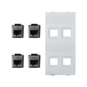 Flat voice and data plate without dust cover with 4 RJ45 category 6 FTP double element white Simon Cima