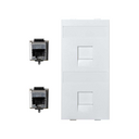 Flat voice and data plate with dust cover with 2 RJ45 category 6 FTP of 1 double element white Simon Cima