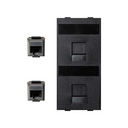Flat voice and data plate with dust cover with 2 RJ45 category 6 FTP of 1 double element graphite Simon Cima