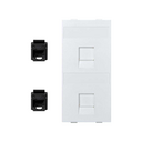 Flat voice and data plate with dust cover with 2 RJ45 category 6 UTP 1 double element white Simon Cima