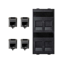 Flat voice and data plate with dust cover with 4 RJ45 category 6 FTP 1 double element graphite Simon Cima