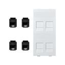 Flat voice and data plate with dust cover with 4 RJ45 category 6 UTP 1 double element white Simon Cima