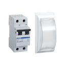 Disjoncteur thermomagnétique bipolaire 16A avec plaque décorative et 1 double poste, hauteur 42 mm, Simon Cima, blanc