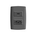 Conjunto de 1 tomada USB 2.1 A 1 tomada 2P+T 10 A 250 V~ 1 placa de 2 postos 4x2 com suporte grafite Simon 30