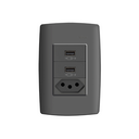 Conjunto de 2 tomadas USB 2.1 A 1 tomada 2P+T 10 A 250 V~ 1 placa de 3 postos 4x2 com suporte bivolt grafite Simon 30