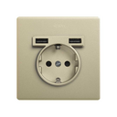 Monoblock kit for 1 element with 1 Schuko socket base and 2 integrated USB chargers champagne Simon 270