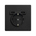 Monoblock kit for 1 element with 1 Schuko socket base and 2 integrated USB chargers matt black Simon 270