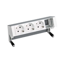 Customisable on-desk set with 3 German socket outlets and 1 empty element aluminium Simon 400