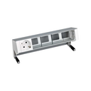 Customisable on-desk set with 1 German socket outlet and 4 empty elements aluminium Simon 400