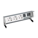 Customisable on-desk set with 3 German socket outlets and 2 empty elements aluminium Simon 400