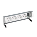 Customisable on-desk set with 4 German socket outlets and 1 empty element aluminium Simon 400