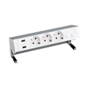Complete table-top kit with 2xUSB charger, 3 German socket outlets and plate for 2 RJ45 connectors aluminium Simon 400