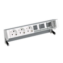 Customisable on-desk set with 3 German socket outlets and 3 empty elements aluminium Simon 400