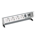 Customisable on-desk set with 4 German socket outlets and 2 empty elements aluminium Simon 400