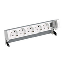Customisable on-desk set with 5 German socket outlets and 1 empty element aluminium Simon 400