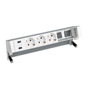 Customisable table-top kit with 2xUSB charger, 3 German socket outlets and 2 empty elements aluminium Simon 400