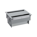 Customisable flush-mounted in the desk kit with dual opening cover, brushes, 4xUSB charger, 4 German socket outlets and 2 empty elements aluminium Simon 400